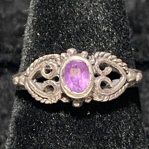 Ring Amethyst Faceted Size 5.5 Vintage Jewelry Sterling Silver Stamped 925